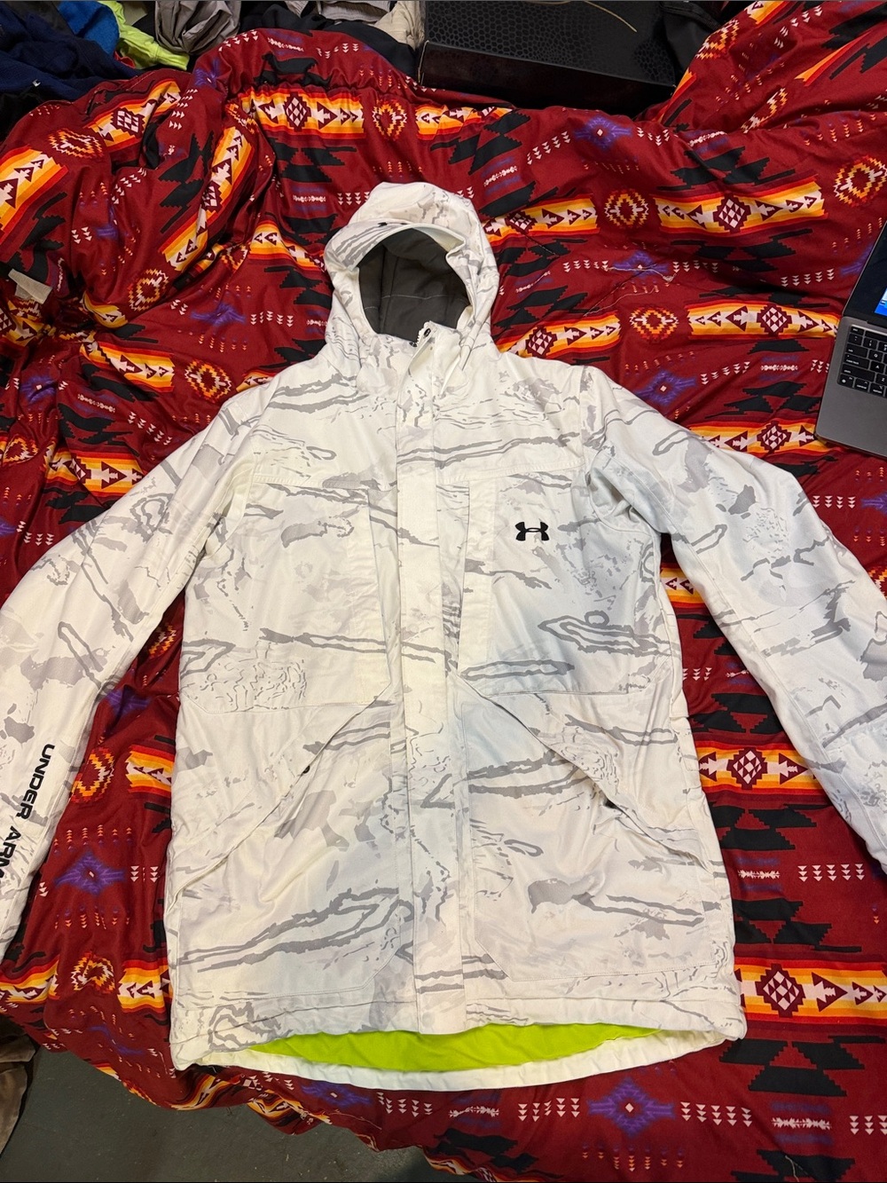 Under Armour White and Gray Camo Hooded Shell Jacket